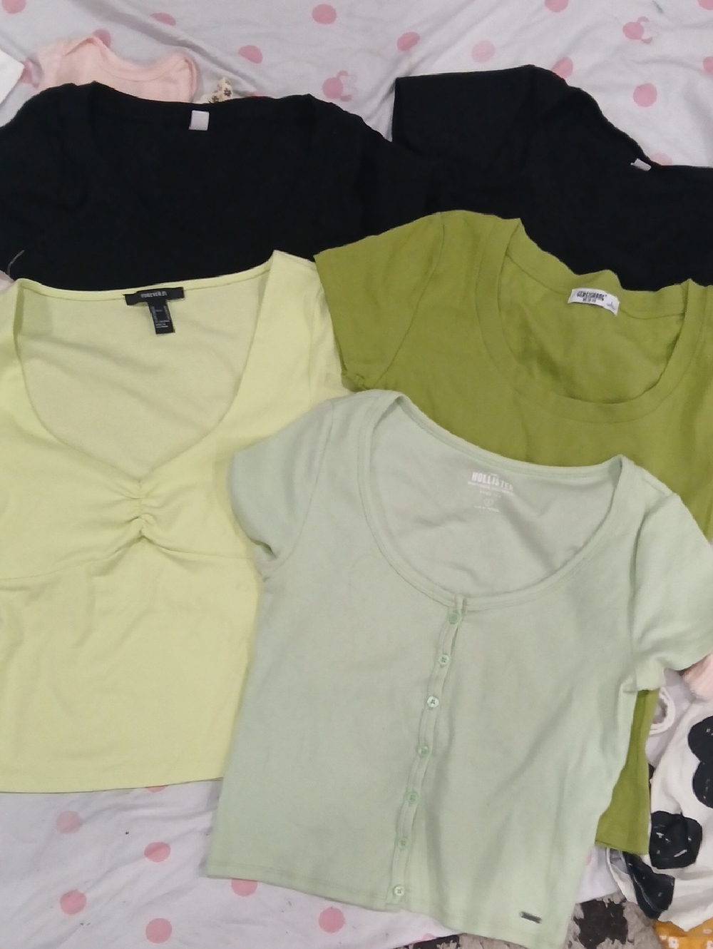 Casual Women's Short Sleeve Tops - Light Green & Olive Mix